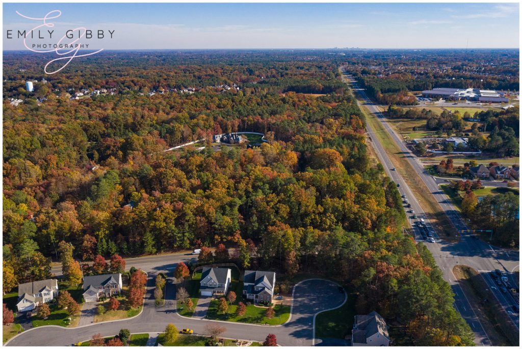 aerial of Richmond Virginia Temple Grounds in the Fall